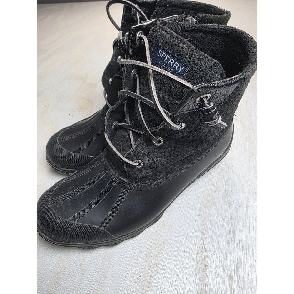 Sperry Saltwater Black Suede Waterproof Duck Boots STS80422 Womens 7M